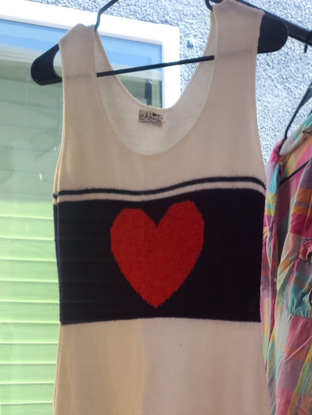 Vintage Colorblock Knit Dress with Red Heart